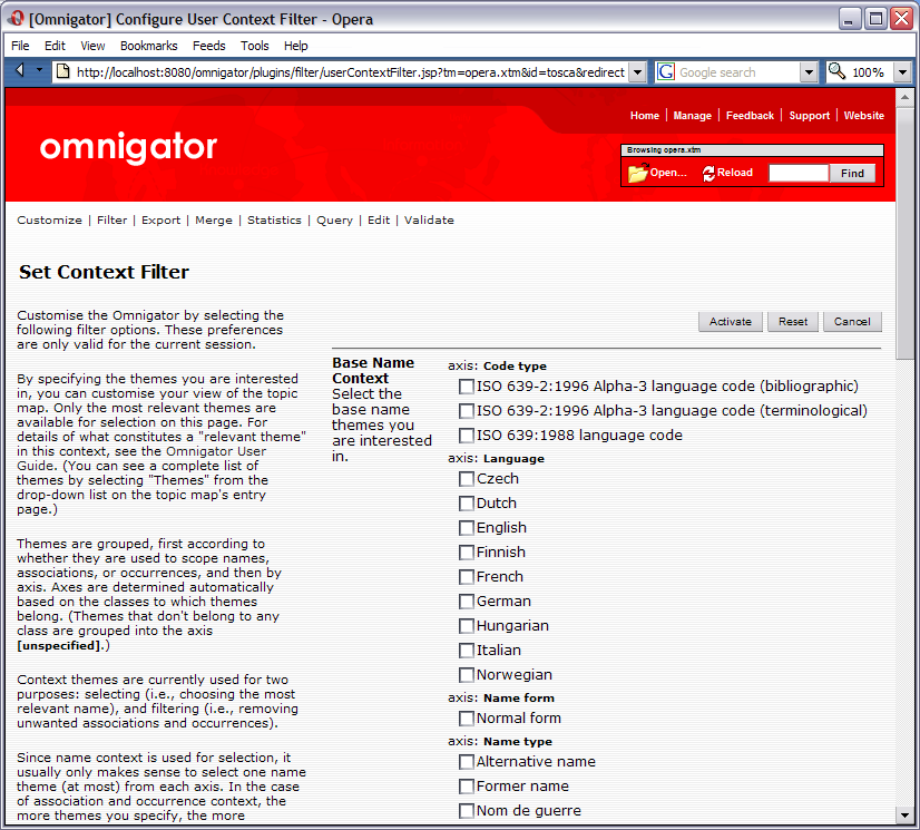 The Set Context Page The Set Context Page