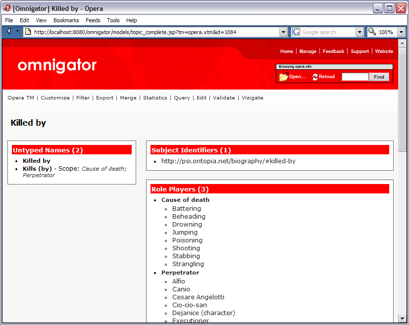 The Topic Page for association type 'Killed by' The Topic Page for association type Killed by