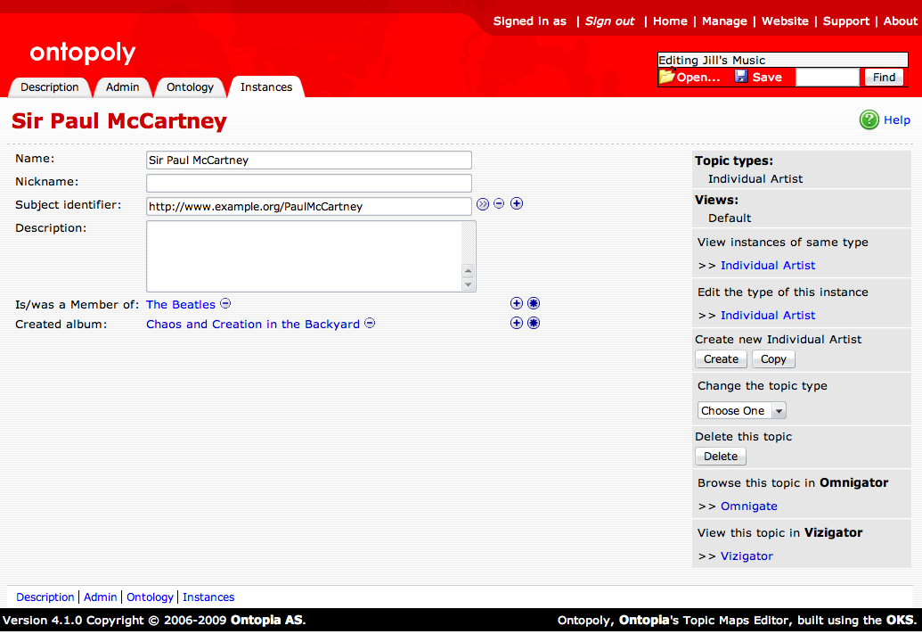 Instance Editing Page