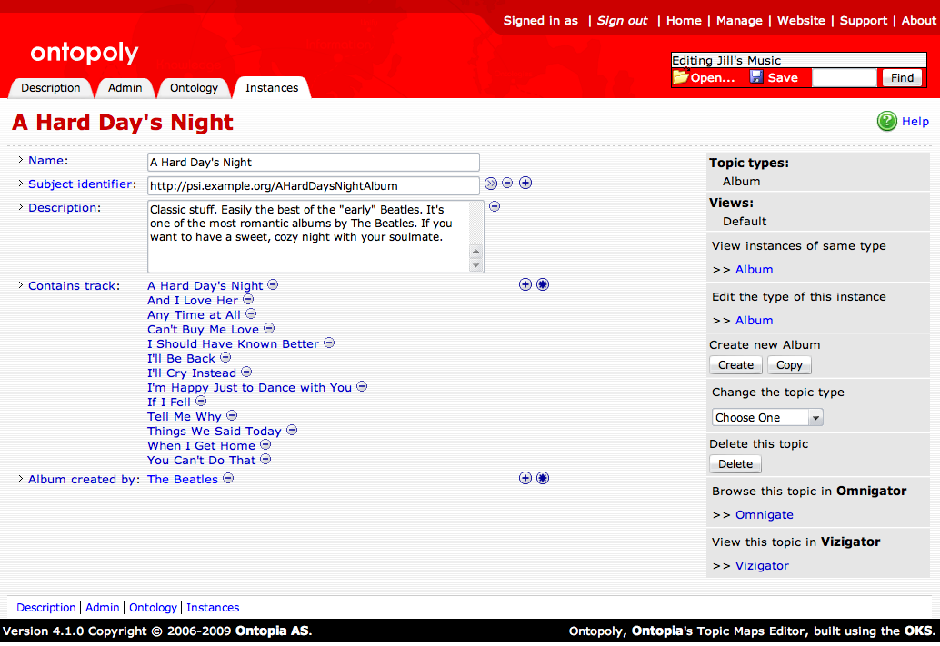 Topic Type Configuration Page with shortcuts enabled