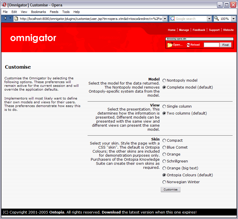 The Customize Page The Customize Page