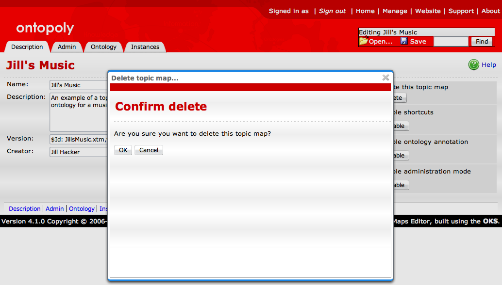 Deletion confirmation window Deletion confirmation window