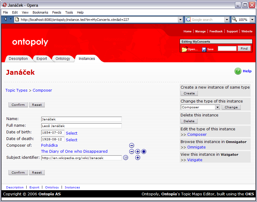 Editing an instance with Ontopoly