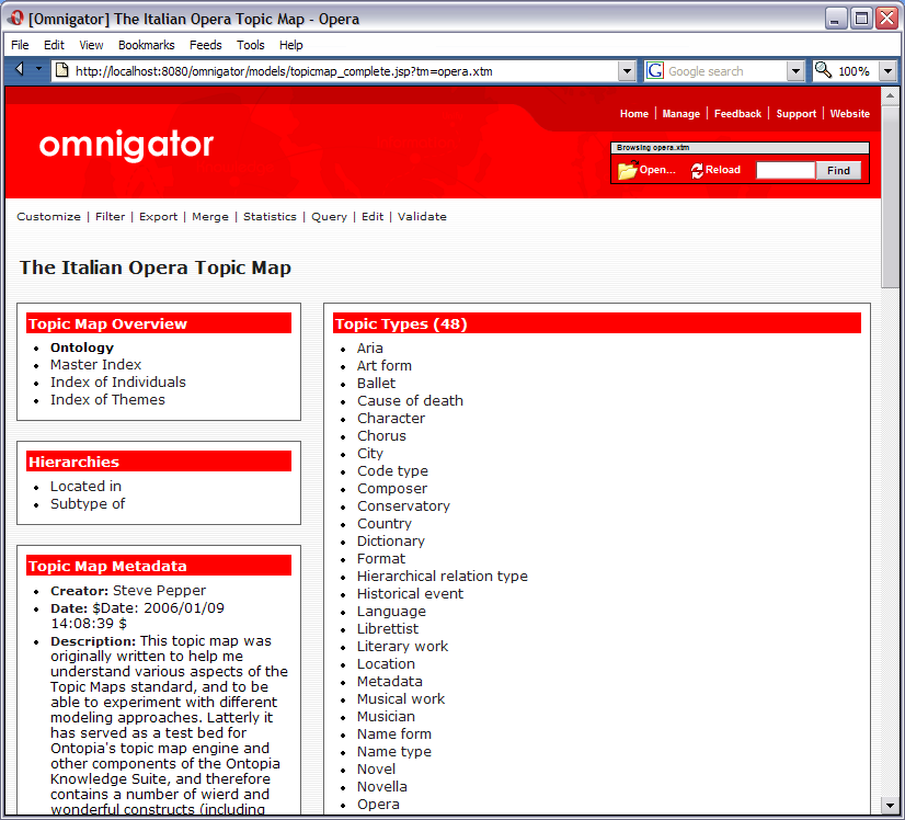 The Index Page for the Italian Opera Topic Map