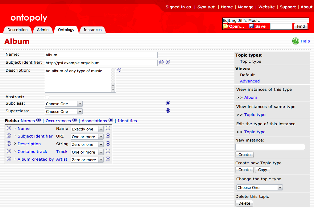 Topic Type Configuration Page - default properties